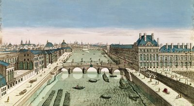 Perspektivische Ansicht von Paris von der Pont Royal (kolorierte Gravur) von French School